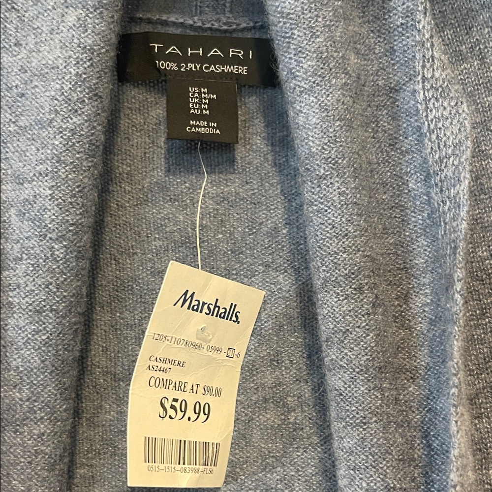 Tahari Women's Gray Cashmere Open-Front Cardigan - Picture 2 of 4